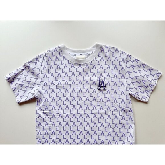 NWOT MLB LA DODGERS White Purple Monogram Logo Cotton Crew Neck T-Shirt, Size XS - Picture 6 of 13